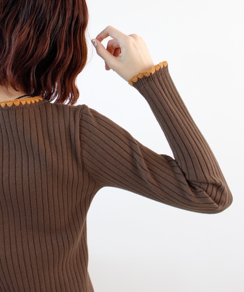 ABYS（アビス）の「《26SS 新作》配色ステッチニットカーディガン（カーディガン/ボレロ・レディース・ブルー/グレー/ブラウン/ライトグレー/ピンク・FREE）」の18枚目の写真