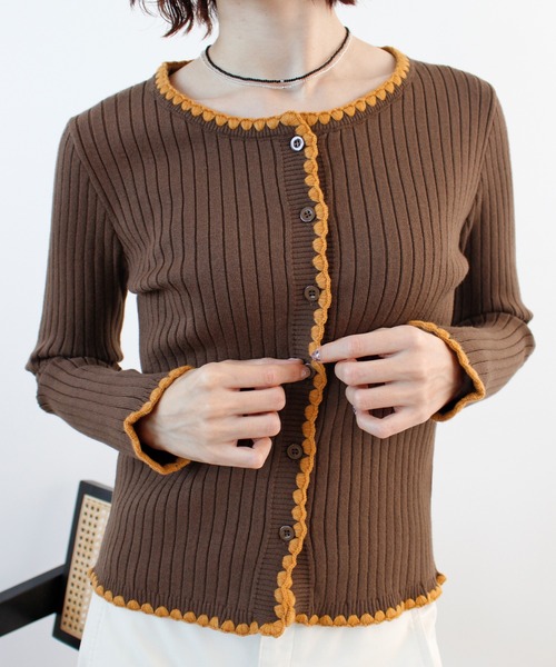 ABYS（アビス）の「《26SS 新作》配色ステッチニットカーディガン（カーディガン/ボレロ・レディース・ブルー/グレー/ブラウン/ライトグレー/ピンク・FREE）」の19枚目の写真