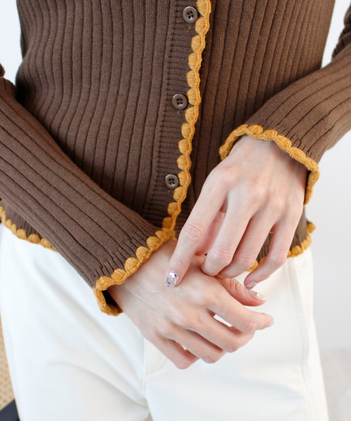 ABYS（アビス）の「《26SS 新作》配色ステッチニットカーディガン（カーディガン/ボレロ・レディース・ブルー/グレー/ブラウン/ライトグレー/ピンク・FREE）」の14枚目の写真