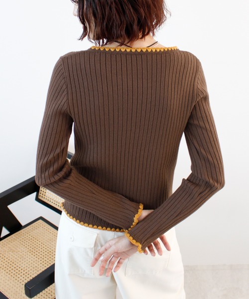 ABYS（アビス）の「《26SS 新作》配色ステッチニットカーディガン（カーディガン/ボレロ・レディース・ブルー/グレー/ブラウン/ライトグレー/ピンク・FREE）」の15枚目の写真