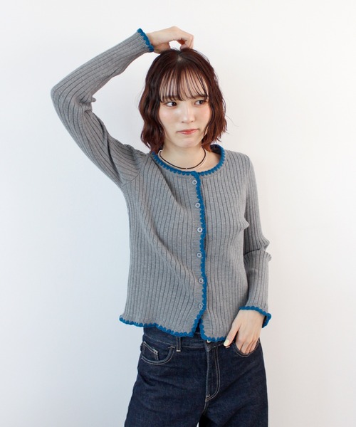 ABYS（アビス）の「《26SS 新作》配色ステッチニットカーディガン（カーディガン/ボレロ・レディース・ブルー/グレー/ブラウン/ライトグレー/ピンク・FREE）」の21枚目の写真