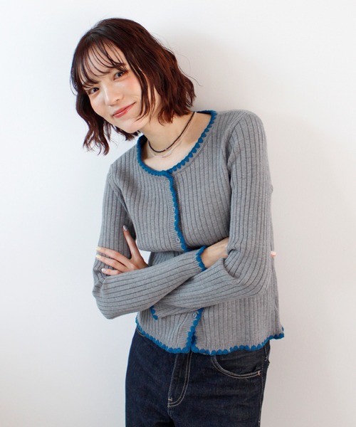 ABYS（アビス）の「《26SS 新作》配色ステッチニットカーディガン（カーディガン/ボレロ・レディース・ブルー/グレー/ブラウン/ライトグレー/ピンク・FREE）」の22枚目の写真