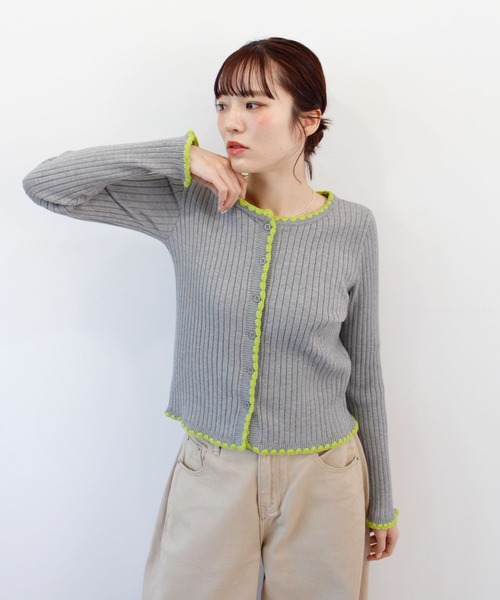 ABYS（アビス）の「《26SS 新作》配色ステッチニットカーディガン（カーディガン/ボレロ・レディース・ブルー/グレー/ブラウン/ライトグレー/ピンク・FREE）」の14枚目の写真