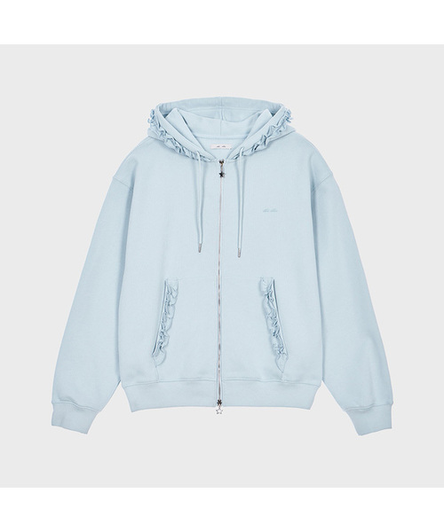 Frill Hoodie Zip-up (Light Blue)（パーカー）｜ALKI ALKA