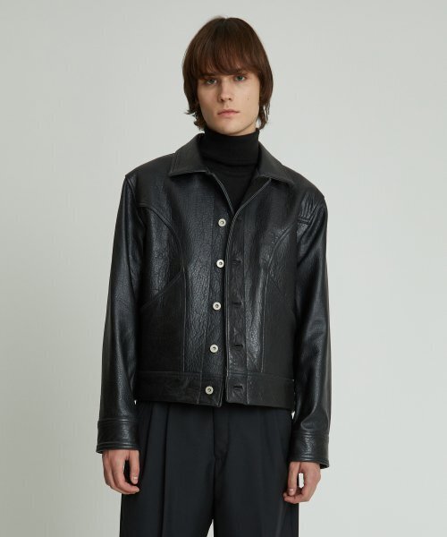 androsレザージャケット Vegetable Trucker Jacket (Black)（ライダースジャケット）｜ANDROS