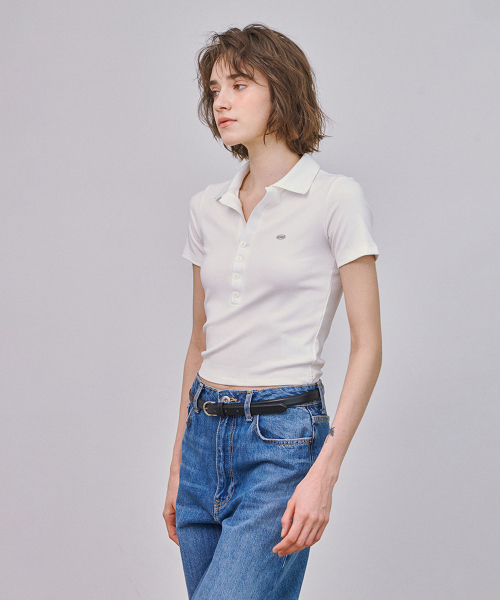 MARROT（マロット）の「スリムボタンカラーTシャツ_ホワイト（ポロシャツ・レディース・アイボリー・MEDIUM/SMALL）」の5枚目の写真