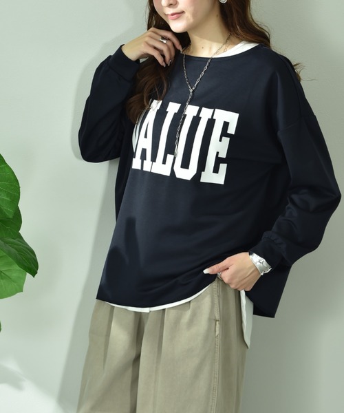 INTERPLANET(インタープラネット)の「TCダンボールロゴプルオーバー(Tシャツ/カットソー・レディース・グレー/ピンク/ネイビー・FREE)」の2枚目の写真