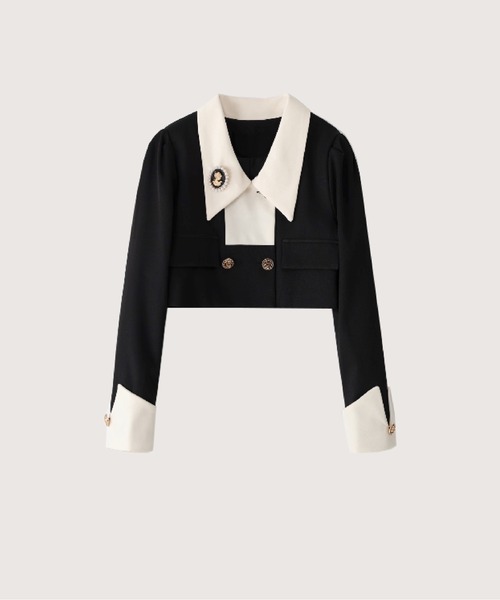 LA POMME petit(ラポミ・プチ)の「Ivory-Collar Elegance Set Up(セットアップ・レディース・ブラック・X-LARGE/LARGE/MEDIUM/SMALL)」の2枚目の写真
