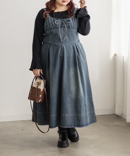 CLETTE(クレット)の「CLETTEオリジナルビスチェ風デニムワンピース(ワンピース・レディース・ブラック/サックスブルー/ブルー・4L/3L/LL)」の1枚目の写真