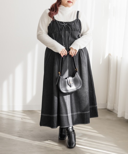 CLETTE(クレット)の「CLETTEオリジナルビスチェ風デニムワンピース(ワンピース・レディース・ブラック/サックスブルー/ブルー・4L/3L/LL)」の2枚目の写真