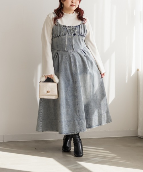 CLETTE(クレット)の「CLETTEオリジナルビスチェ風デニムワンピース(ワンピース・レディース・ブラック/サックスブルー/ブルー・4L/3L/LL)」の8枚目の写真