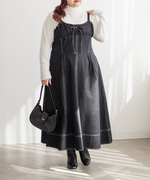 CLETTE(クレット)の「CLETTEオリジナルビスチェ風デニムワンピース(ワンピース・レディース・ブラック/サックスブルー/ブルー・4L/3L/LL)」の5枚目の写真