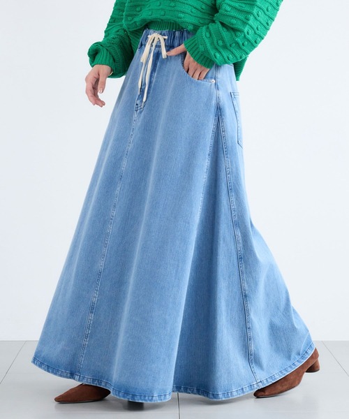 BARNYARDSTORM（バンヤードストーム）の「BARNYARDSTORM / カットデニムマキシスカート / ハンドウォッシャブル【WEB限定】（スカート・レディース・ベージュ/インディゴブルー/ブルー系1・S/M）」の2枚目の写真