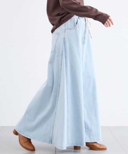 BARNYARDSTORM（バンヤードストーム）の「BARNYARDSTORM / カットデニムマキシスカート / ハンドウォッシャブル【WEB限定】（スカート・レディース・ベージュ/インディゴブルー/ブルー系1・S/M）」の4枚目の写真