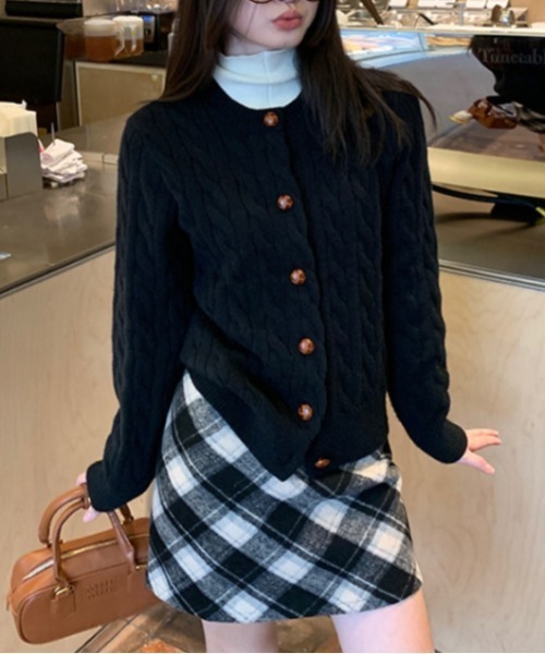 Vipoa(ヴィポア)の「simple knit cardigan(カーディガン/ボレロ・レディース・ブルー/グレー/ブラウン/カーキ/ネイビー・FREE)」の1枚目の写真