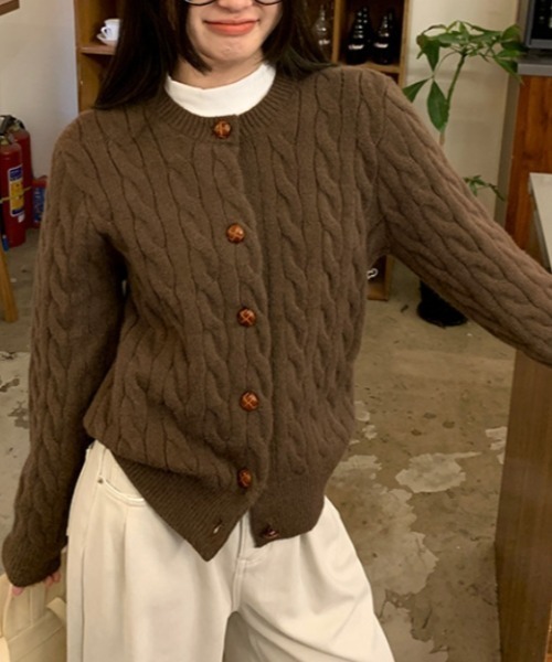 Vipoa(ヴィポア)の「simple knit cardigan(カーディガン/ボレロ・レディース・ブルー/グレー/ブラウン/カーキ/ネイビー・FREE)」の3枚目の写真