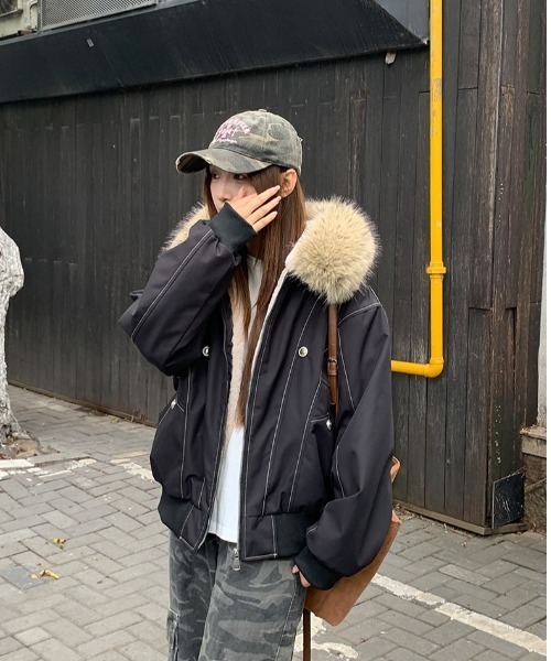 セール】フェイクファー付き裏ボアブルゾン モッズコート ファー