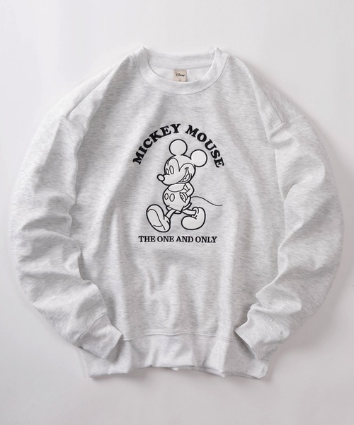 Disney(ディズニー)の「【71】【Disney/ディズニー】ミッキーマウス リップルダンボール アップリケ サガラ刺繍 スウェット/メンズ/レディース/ユニセックス(スウェット・レディース・ライトグリーン/ブラック/アッシュグレー/チャコールグレー/オフホワイト/ブラウン・XL/M/L)」の4枚目の写真