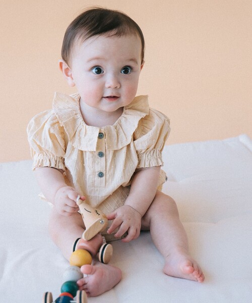 こども ビームス(コドモビームス)の「ベビー パフスリーブ ロンパース 2026SS(70~80cm)(ロンパース・キッズ・オレンジ系その他4/ケリーグリーン・70/80)」の3枚目の写真