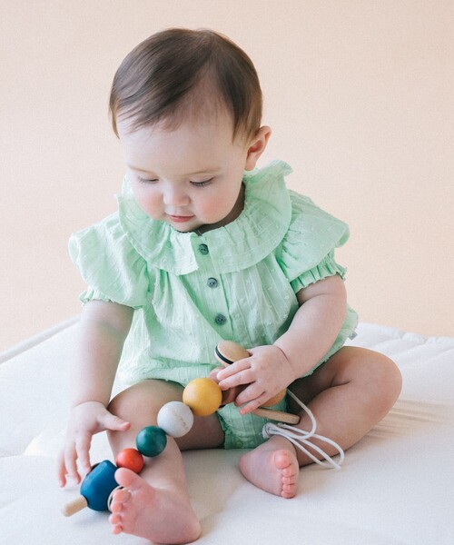 こども ビームス(コドモビームス)の「ベビー パフスリーブ ロンパース 2026SS(70~80cm)(ロンパース・キッズ・オレンジ系その他4/ケリーグリーン・70/80)」の5枚目の写真