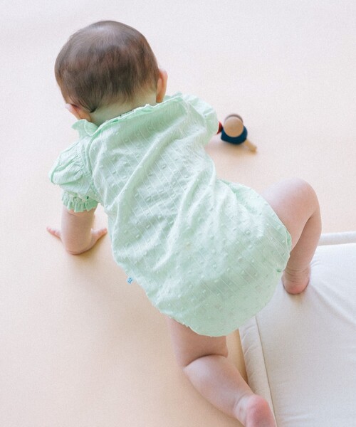 こども ビームス(コドモビームス)の「ベビー パフスリーブ ロンパース 2026SS(70~80cm)(ロンパース・キッズ・オレンジ系その他4/ケリーグリーン・70/80)」の7枚目の写真