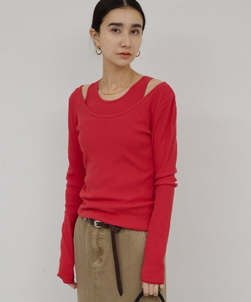 GALLARDAGALANTE（ガリャルダガランテ）の「【前後2WAY】ハイツイストリブロンTee（Tシャツ/カットソー・レディース・レッド/ホワイト/ブラック・FREE）」の11枚目の写真