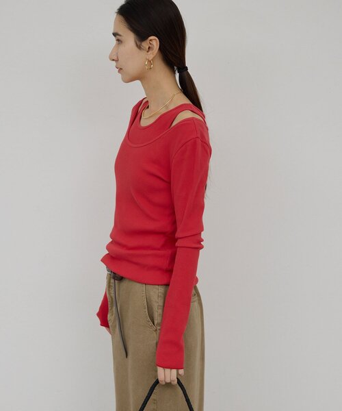 GALLARDAGALANTE（ガリャルダガランテ）の「【前後2WAY】ハイツイストリブロンTee（Tシャツ/カットソー・レディース・レッド/ホワイト/ブラック・FREE）」の12枚目の写真