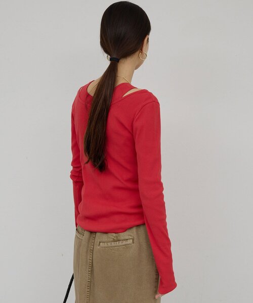 GALLARDAGALANTE（ガリャルダガランテ）の「【前後2WAY】ハイツイストリブロンTee（Tシャツ/カットソー・レディース・レッド/ホワイト/ブラック・FREE）」の13枚目の写真