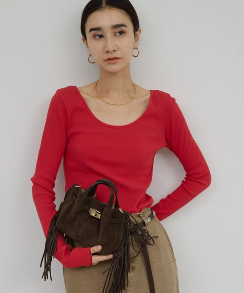 GALLARDAGALANTE（ガリャルダガランテ）の「【前後2WAY】ハイツイストリブロンTee（Tシャツ/カットソー・レディース・レッド/ホワイト/ブラック・FREE）」の17枚目の写真