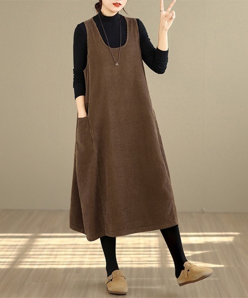 ONEP STAR(ワンピスター)の「コーデュロイジャンパースカート(ジャンパースカート・レディース・ブラック/ブラウン・X-LARGE/XX-LARGE)」の14枚目の写真