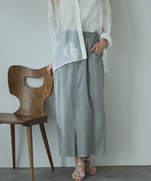Doux archives（ドゥアルシーヴ）の「セルロースソフトスカート（スカート・レディース・サックスブルー/アイボリー/グレー・FREE）」の2枚目の写真