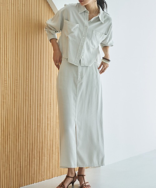 Doux archives（ドゥアルシーヴ）の「セルロースソフトスカート（スカート・レディース・サックスブルー/アイボリー/グレー・FREE）」の13枚目の写真