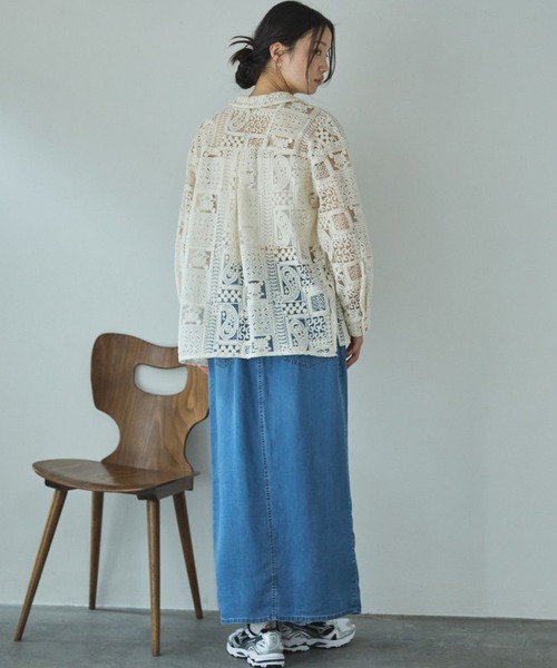 Doux archives（ドゥアルシーヴ）の「セルロースソフトスカート（スカート・レディース・サックスブルー/アイボリー/グレー・FREE）」の4枚目の写真