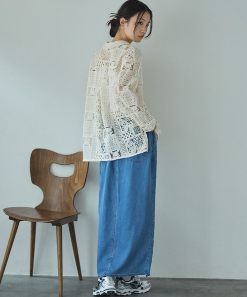 Doux archives（ドゥアルシーヴ）の「セルロースソフトスカート（スカート・レディース・サックスブルー/アイボリー/グレー・FREE）」の5枚目の写真