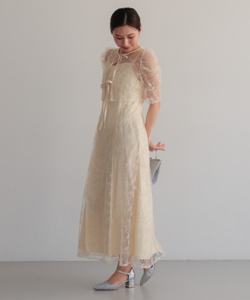 Cupid Heart(キューピッドハート)の「【Cupid Heart】結婚式用!レースボレロ×刺しゅうドレス(ドレス・レディース・ブラック/ブラウン/ミント/レモンイエロー/ブルーグレー・MEDIUM)」の5枚目の写真