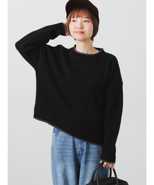 Lugnoncure（ルノンキュール）の「配色ガンジー風ニット（ニット/セーター・レディース・ブラック/グレー/オフホワイト・F）」の2枚目の写真