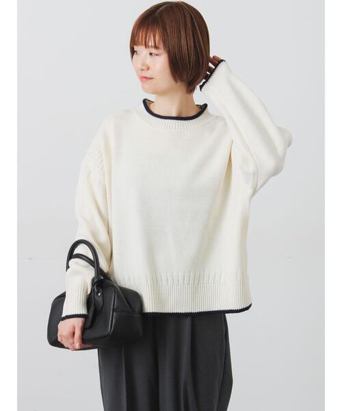 Lugnoncure（ルノンキュール）の「配色ガンジー風ニット（ニット/セーター・レディース・ブラック/グレー/オフホワイト・F）」の4枚目の写真