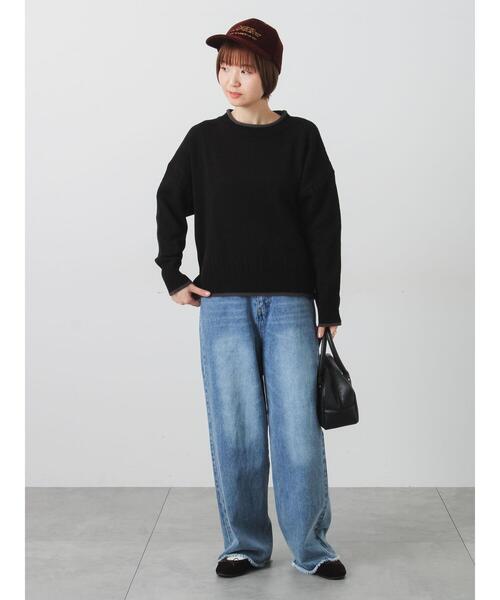 Lugnoncure（ルノンキュール）の「配色ガンジー風ニット（ニット/セーター・レディース・ブラック/グレー/オフホワイト・F）」の7枚目の写真