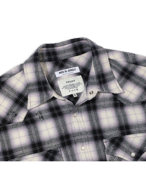 PRODESHIRT（プロデシャツ）の「[PRODE x MIJ] Damaged Western Check Shirt (Blakc)（シャツ/ブラウス・メンズ・その他・L/XL）」の3枚目の写真
