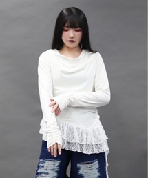 ドレープアシメレースヘムプルオーバー
