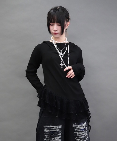 NIBBLE POISON(ニブルポイズン)の「ドレープアシメレースヘムプルオーバー(Tシャツ/カットソー・レディース・ホワイト/サックスブルー/ブラック・MEDIUM)」の3枚目の写真