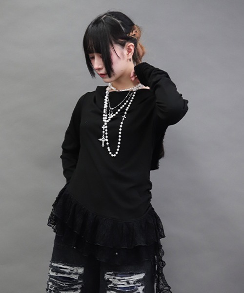 NIBBLE POISON(ニブルポイズン)の「ドレープアシメレースヘムプルオーバー(Tシャツ/カットソー・レディース・ホワイト/サックスブルー/ブラック・MEDIUM)」の7枚目の写真