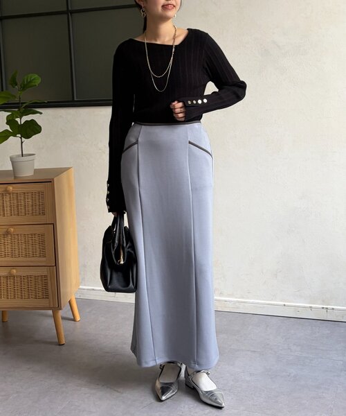 Chez toi（シェトワ）の「パイピングナロースカート（スカート・レディース・ブルー/キャメル/ブラック・FREE）」の17枚目の写真