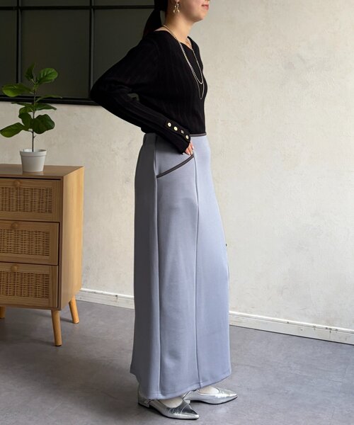 Chez toi（シェトワ）の「パイピングナロースカート（スカート・レディース・ブルー/キャメル/ブラック・FREE）」の18枚目の写真