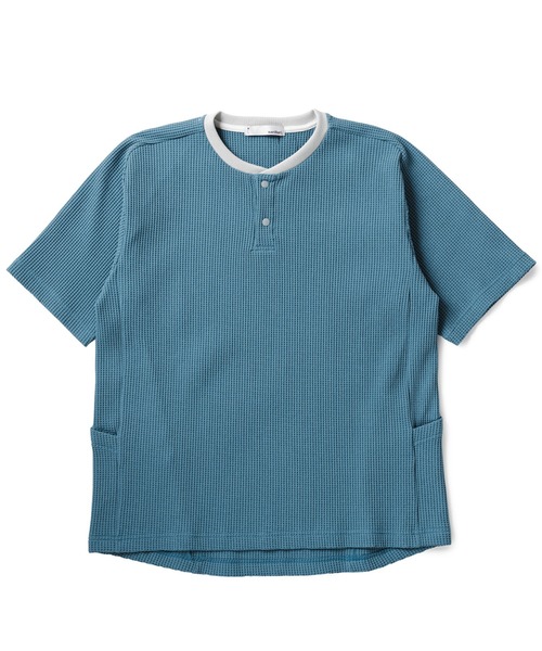 narifuri（ナリフリ）の「マルチワッフルヘンリーネックTシャツ（Tシャツ/カットソー・メンズ・ターコイズブルー/ブラック/チャコール/ホワイト/ライトグレー・SMALL/MEDIUM/LARGE/X-LARGE）」の5枚目の写真