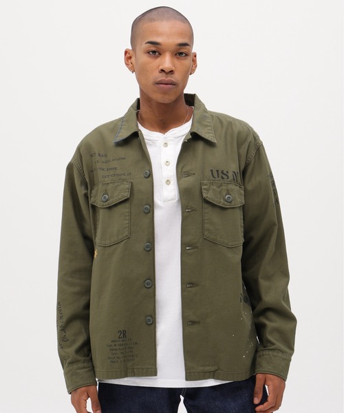 希少 AVIREX プルオーバー ワークシャツ L 肌 ループボタン アーカイブ セール】AGED LOOK L/S UTILITY SHIRT / エイジド ルック