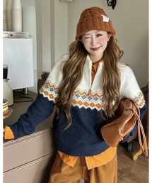 ハーフジップ」に該当するニット/セーター（オレンジ/橙色系