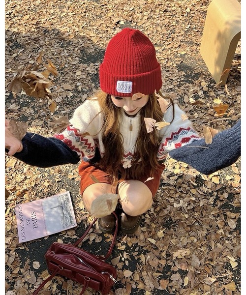 inst.ALL(インストール)の「ノルディック柄ハーフジップニット(ニット/セーター・レディース・レッド/ライトグリーン/オレンジ・M)」の8枚目の写真