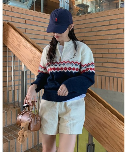 inst.ALL(インストール)の「ノルディック柄ハーフジップニット(ニット/セーター・レディース・レッド/ライトグリーン/オレンジ・M)」の10枚目の写真