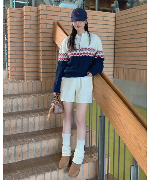 inst.ALL(インストール)の「ノルディック柄ハーフジップニット(ニット/セーター・レディース・レッド/ライトグリーン/オレンジ・M)」の11枚目の写真